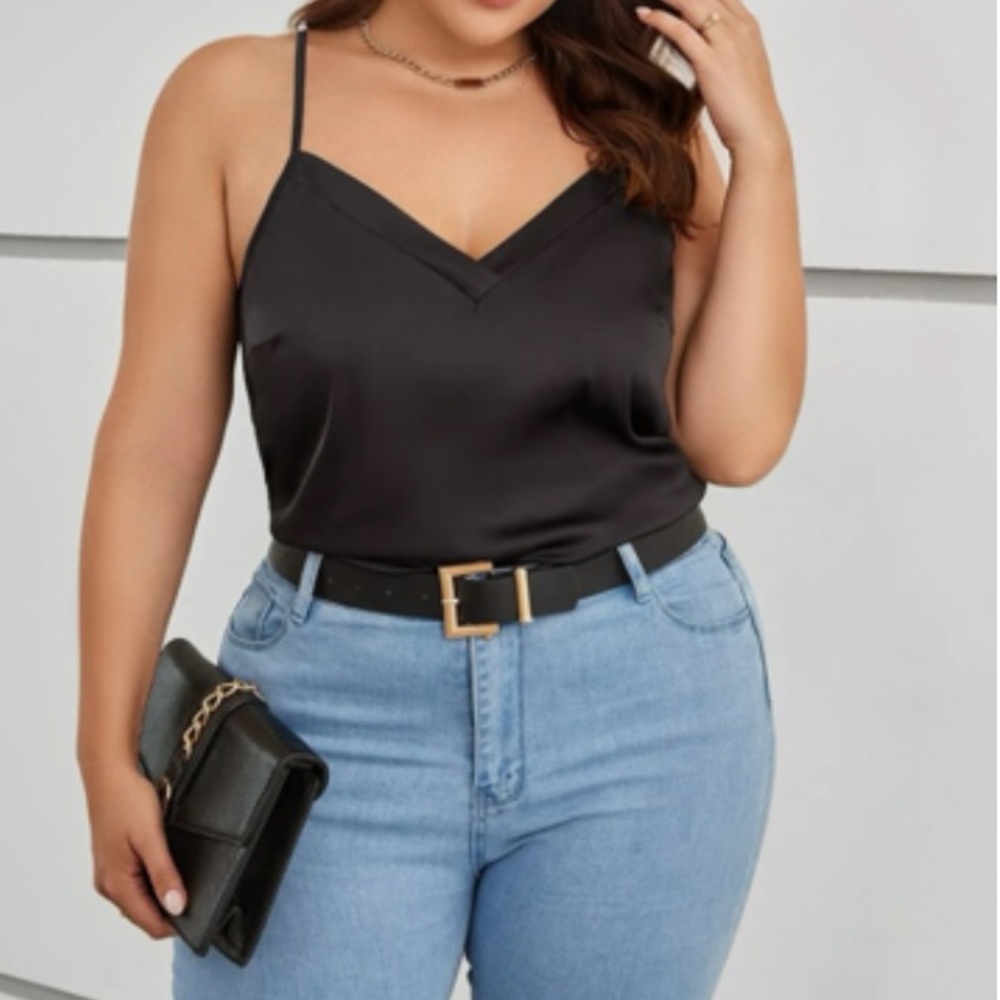 Luxe plus size black satin cami top